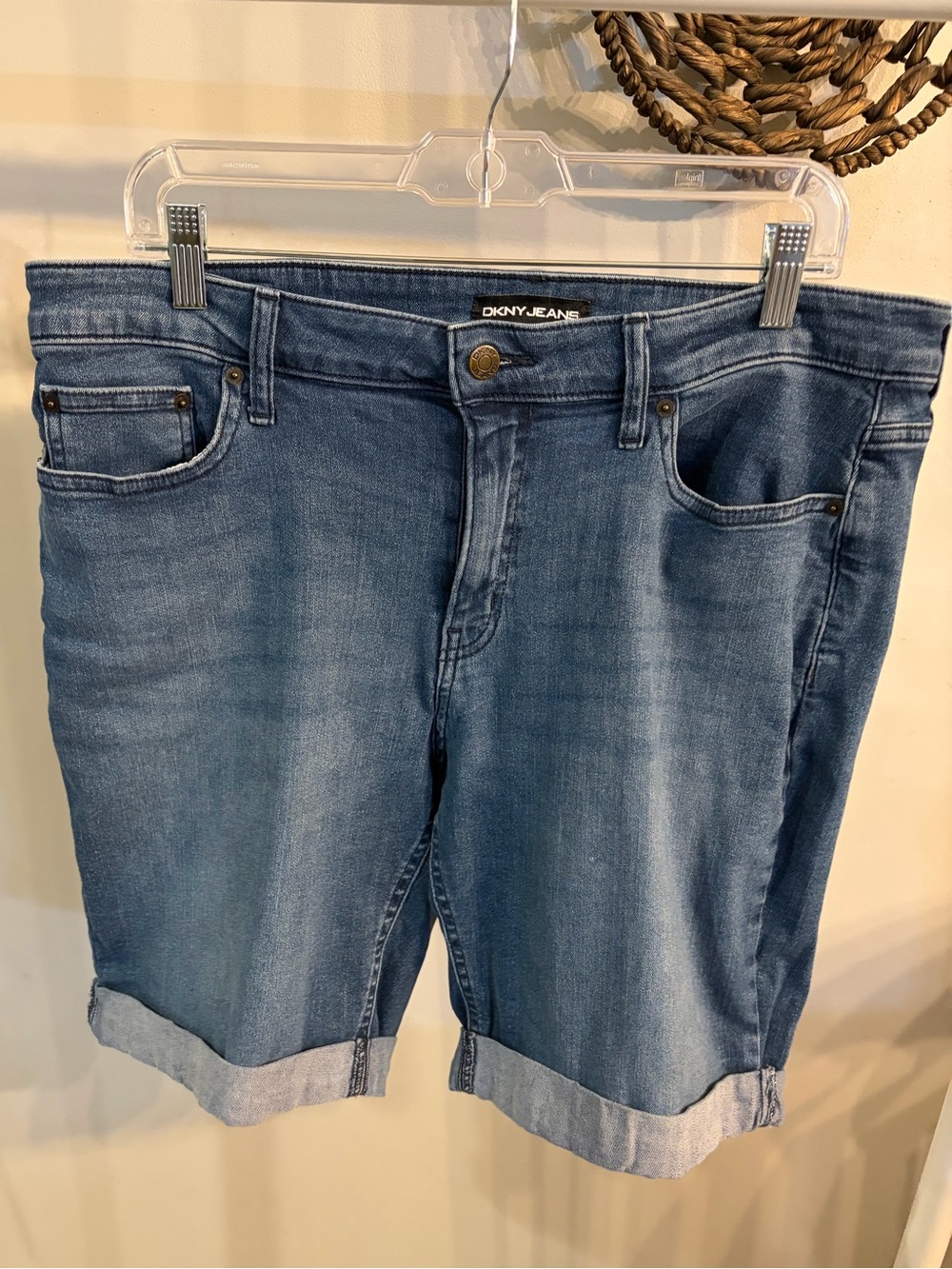 DKNY Blue Cuffed Denim Bermuda Shorts size 16 9” inseam